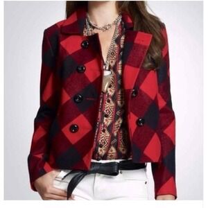 NWT Jones New York Signature Red Black Double Breasted Cropped‎ Jacket Size 12